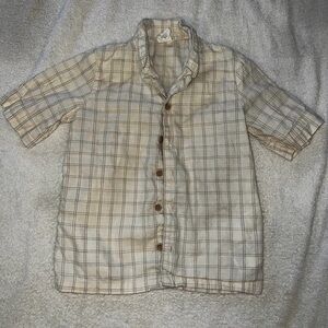 Toddler Beige Plaid Short Sleeve Shirt